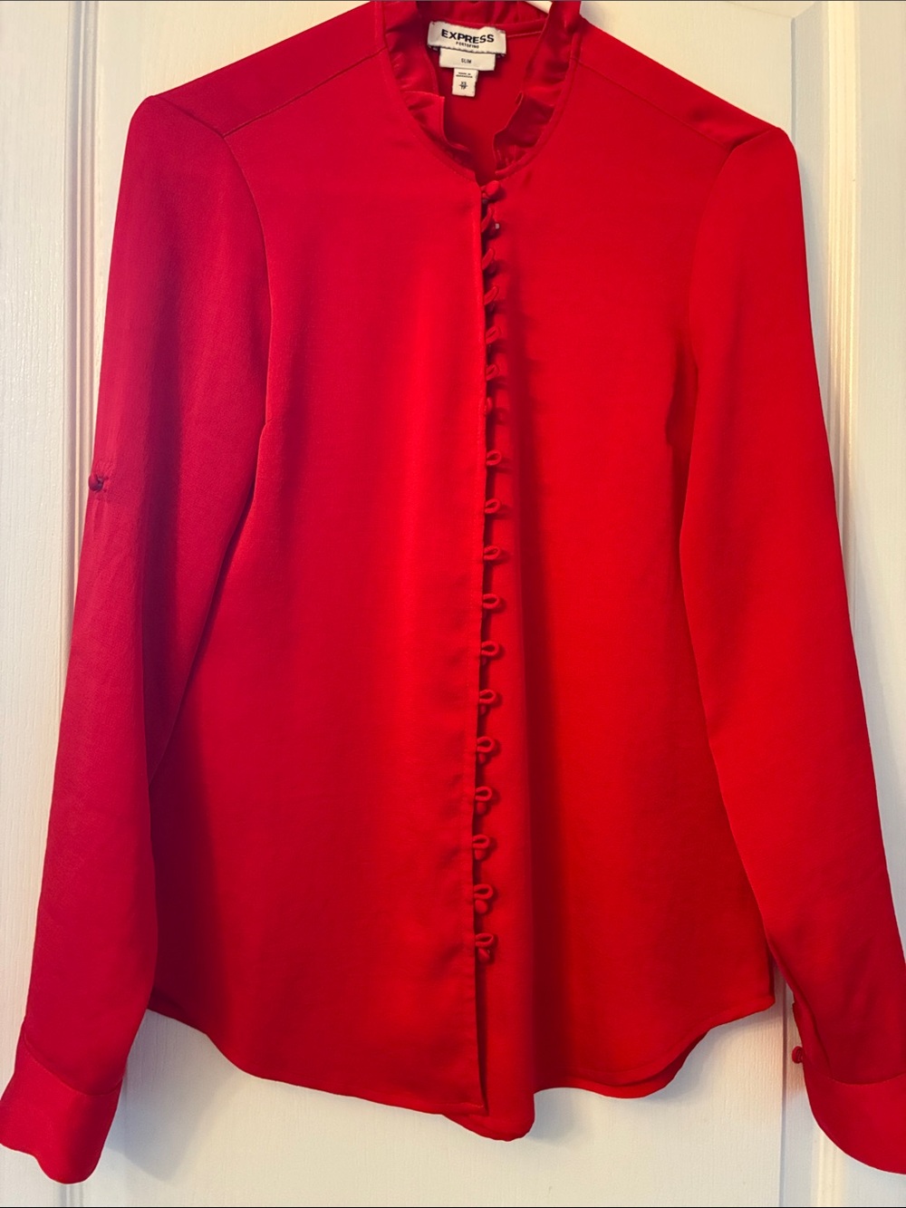 Express Red Silk-Blend Button Front Women's Blouse